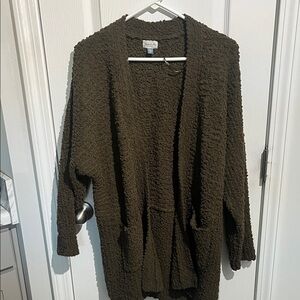 Yarn and Sea Olive Textured Open Front Cardigan